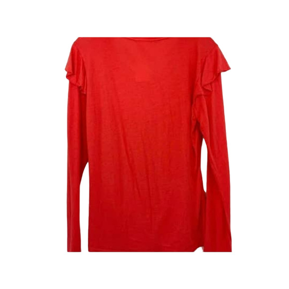 Sundry Womens Ruffle Shoulder Top Size 1/Small Cherry Red NEW Long Sleeve Scoop - Picture 3 of 6